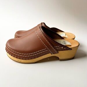 Caramel brown leather & wood authentic clogs Holland sz 41